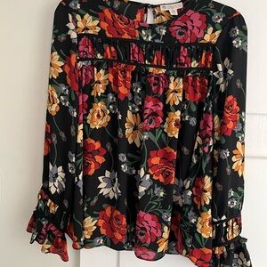 Floral Long Sleeve Top - Black, Red, Orange